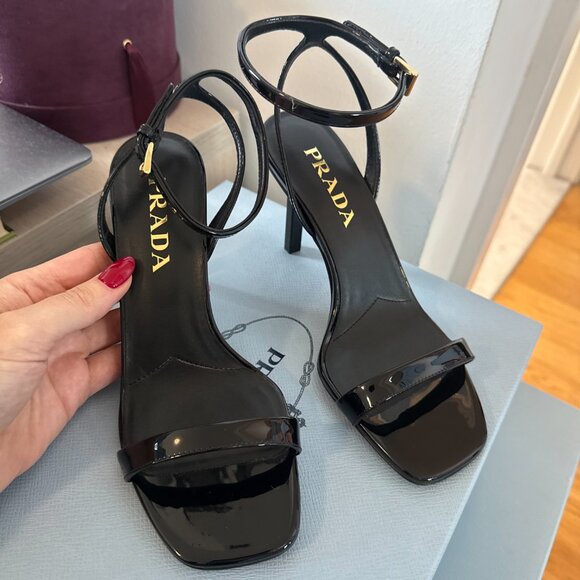 NWT Prada Ankle Strap Sandals Black Patent Leather Single Toe Strap Sz 36 - Picture 6 of 9